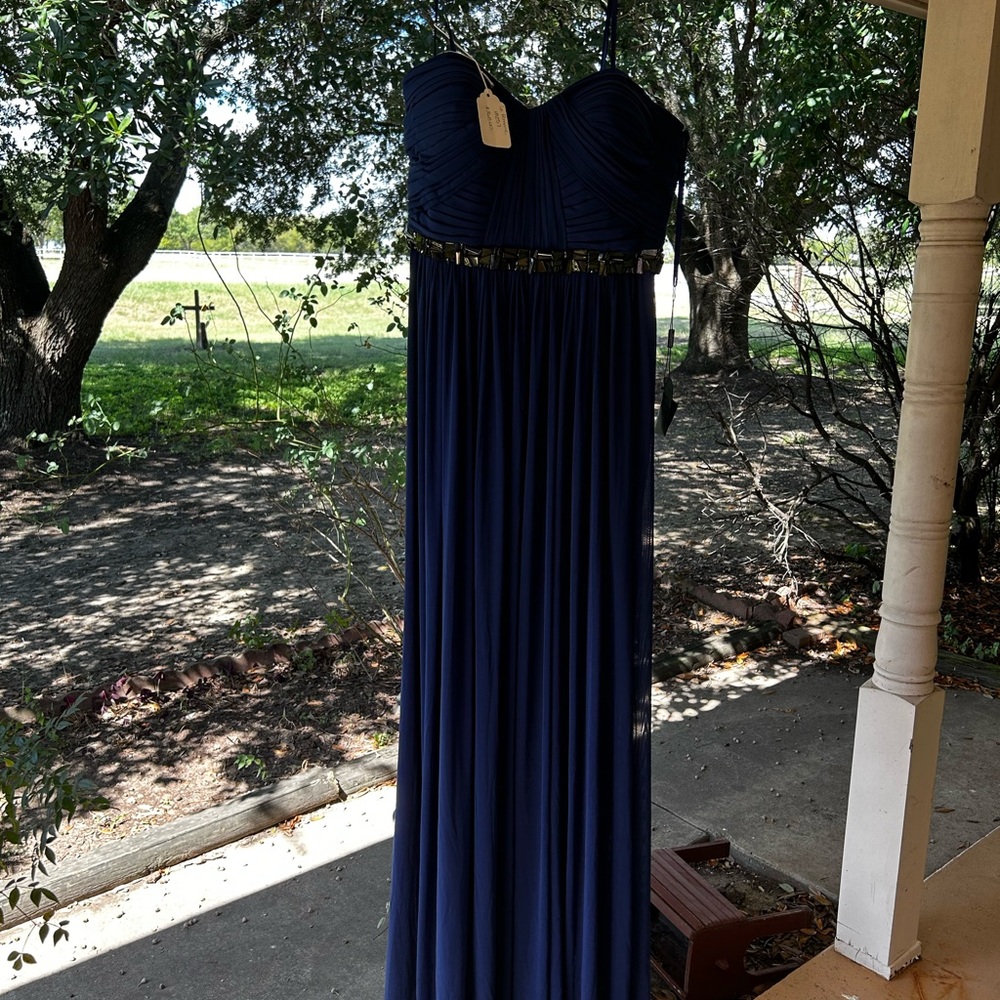 La Femme Strapless Midnight Blue Gown